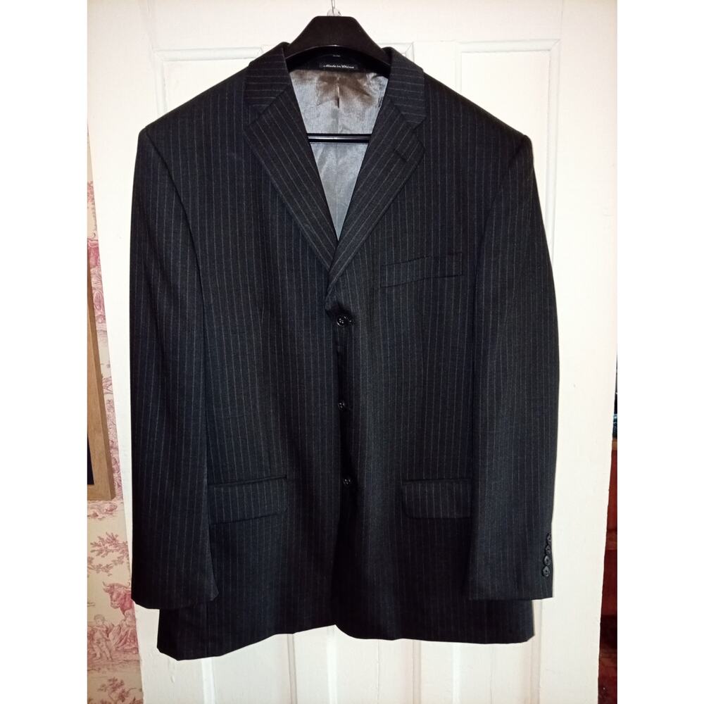Pierre Cardin men's Blazer XL 44R gray pinstripe 100% classic wool suit jacket